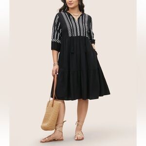 Bloomchic Geometric Bandana Print Knot Neck Tassel Trim Dress